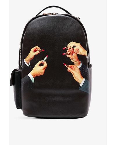 Seletti Wears Toiletpaper Lipstick Graphic-print Faux-leather Backpack - Black