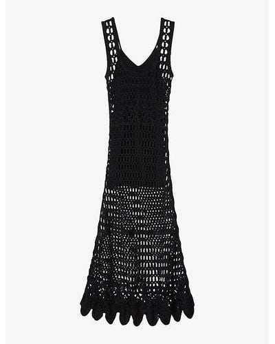 Sandro Round-neck Sleeveless Crochet-knitted Maxi Dress - Black