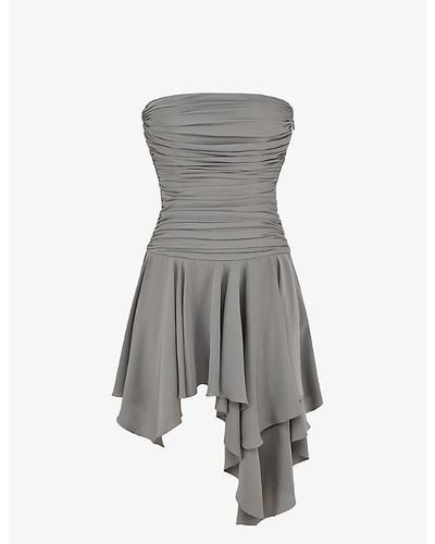 House Of Cb Valeria Asymmetric-hem Woven Mini Dress - Gray