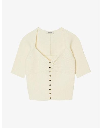 Sandro Sweetheart-neck Cropped Stretch-woven Cardigan - Natural