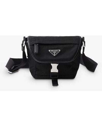 Prada Re-nylon Brand-plaque Leather And Recycled-nylon Shoulder Bag - Black