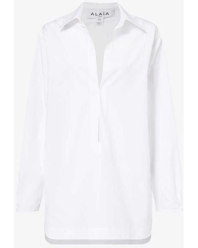 Alaïa Long-sleeved Side-pocket Cotton Mini Dress - White