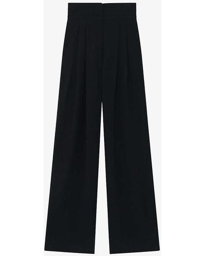 IRO Jeon Pleated Wide-leg Mid-rise Wool-blend Trousers - Black