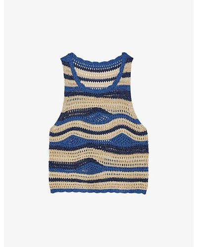 Sandro Crochet-pattern Woven Top - Blue
