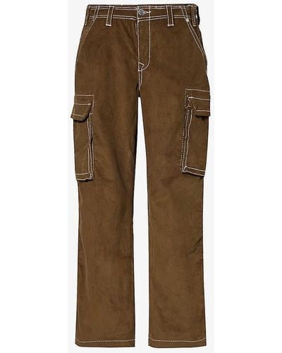 True Religion Big-t Contrast-stitched Straight-leg Cotton-corduroy Trousers X - Natural