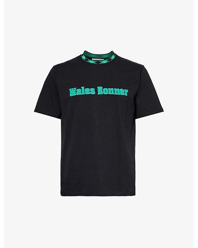 Wales Bonner Original Brand-embroidered Organic-cotton T-shirt - Black