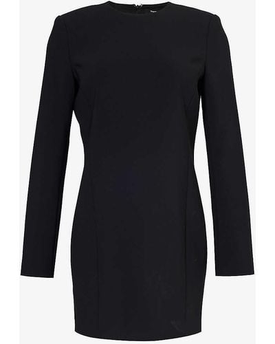 Theory Padded-shoulder Crepe Mini Dress - Black