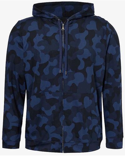 Derek Rose London Camouflage-print Zip-up Stretch-jersey Hoody - Blue