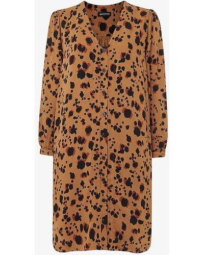 Whistles Leopard-print V-neck Woven Mini Dress - Brown