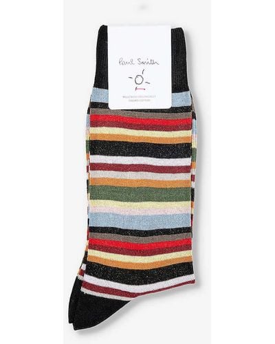 Paul Smith New Signature Stripe-pattern Stretch-organic-cotton Blend Socks - White