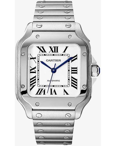 Cartier Crwssa0029 Santos De Medium Stainless- And Leather Watch - White