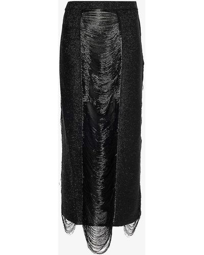 Alexander McQueen Fringe-trim Textured High-rise Woven Midi Skirt - Black