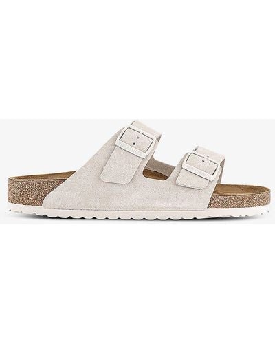 Birkenstock Arizona Two-strap Flat Suede Sandals - White