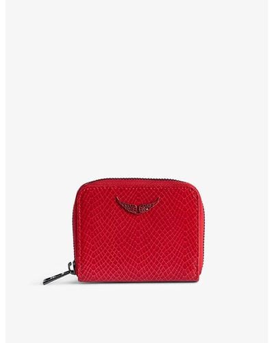 Zadig & Voltaire Wing-embellished Embossed-leather Zip-around Wallet - Red
