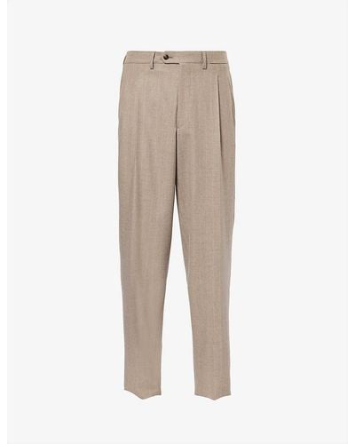 Giorgio Armani Belt-loop Slip-pocket Straight-leg Regular-fit Cashmere Trousers - Natural