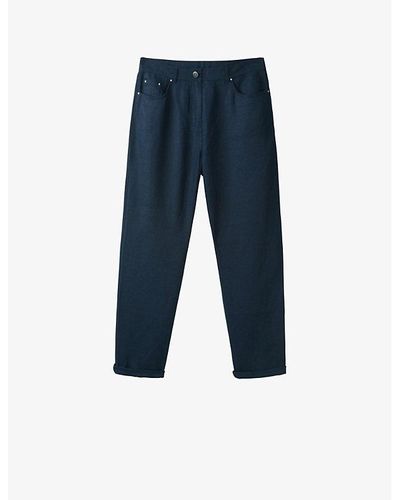 The White Company Brompton Slim-fit Mid-rise Linen Pants - Blue