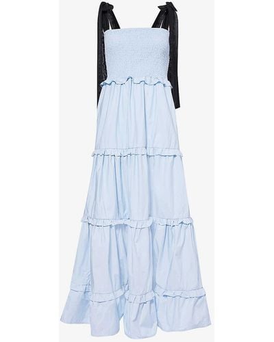 Sister Jane Tiered-hem Cotton-blend Midi Dress - Blue