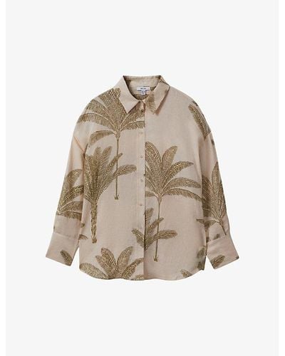 Reiss Oskia Palm Tree-print Linen Shirt - Brown