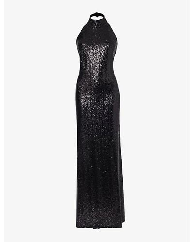 Ralph Lauren Sequin-embellished Halter-neck Stretch-woven Gown - Black