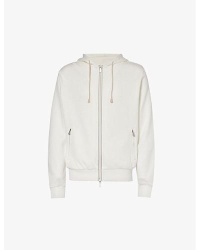 Eleventy Drawstring Zip-pocket Cotton-blend Hoody - White