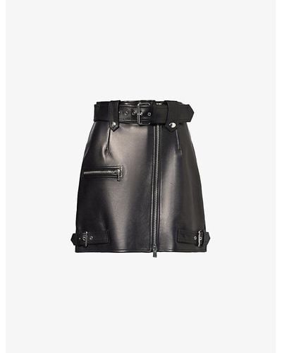 Alexander McQueen Buckle-embellished Zip-front Leather Mini Skirt - Black