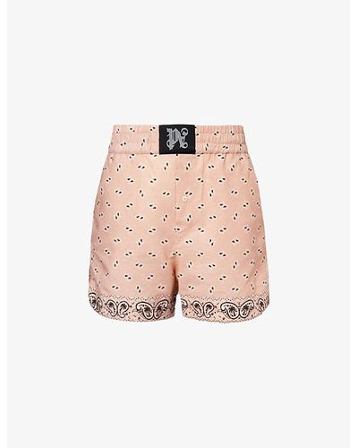 Palm Angels Paisley Bandana-print Straight-leg Linen And Cotton-blend Shorts - Pink