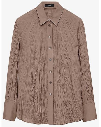 JOSEPH Bercy Crinkled Relaxed-fit Silk-habotai Blouse - Brown