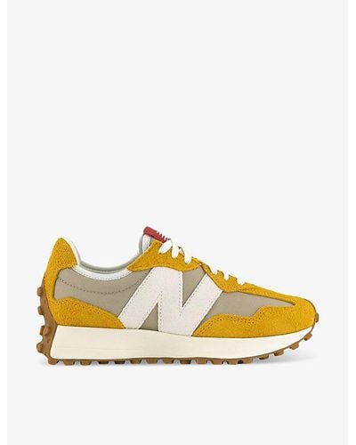 New Balance 327 Logo-embroidered Suede And Woven Low-top Sneakers - Yellow
