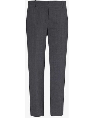 Theory Pressed-crease Tapered-leg High-rise Stretch-wool Trousers - Grey