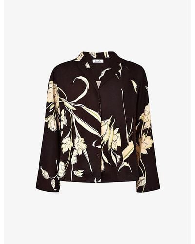 Ro&zo Climbing-floral Oversized Recycled Polyester-blend Blouse - Black