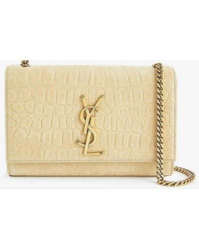 Saint Laurent Kate Croc-embossed Leather Wallet-on-chain - Natural
