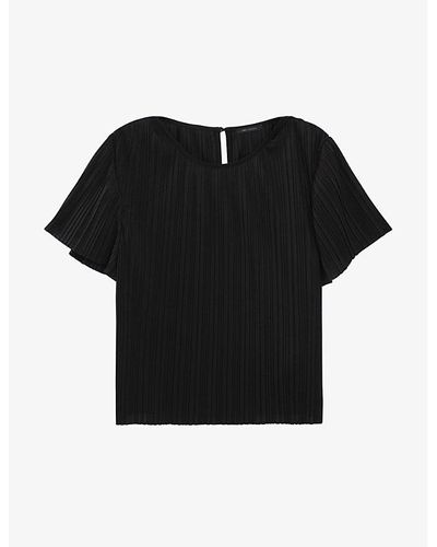 IKKS Round-neck Pleated Recycled-polyester Top - Black