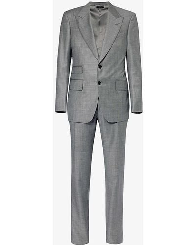 Tom Ford Shelton-fit Single-breasted Sharkskin Wool Suit - Grey
