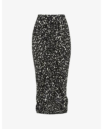 Whistles Sahara Leopard-print Ruched Crepe Midi Skirt - Black