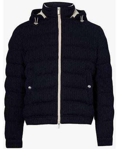 Eleventy Funnel-neck Slip-pocket Wool And Cashmere-blend Down-jacket - Blue