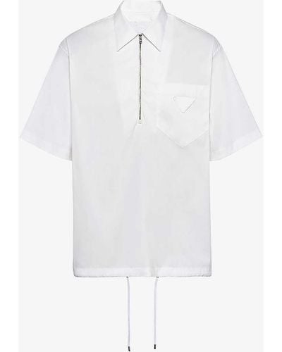 Prada Short-sleeved Collared Oversized-fit Stretch-cotton Shirt - White
