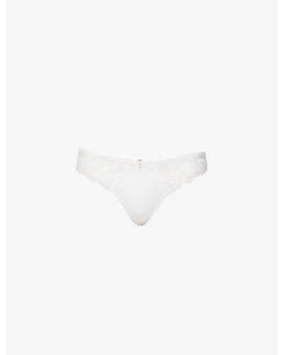 Aubade Lovessence Floral-embroidered Stretch-woven Thong X - White