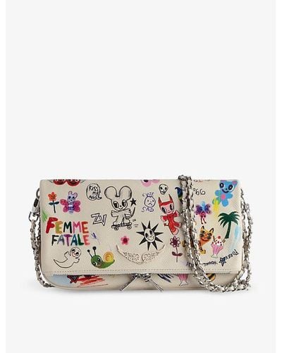 Zadig & Voltaire Rock Humberto Graphic-print Leather Clutch - Gray