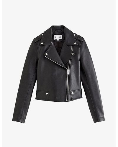 Claudie Pierlot Biker-collar Leather Jacket - Black