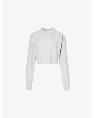 ADANOLA V-neck Cropped Knitted Sweater X - White
