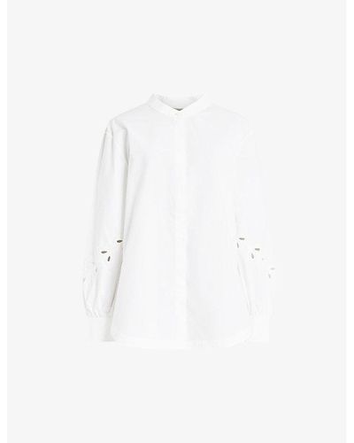 AllSaints Marcie Val Embroidered-cuffs Relaxed-fit Organic-cotton Shirt - White