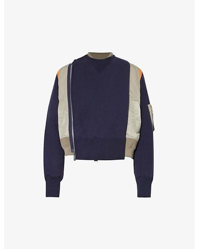 Sacai Colour-block Cotton-blend Jersey Sweatshirt X - Blue