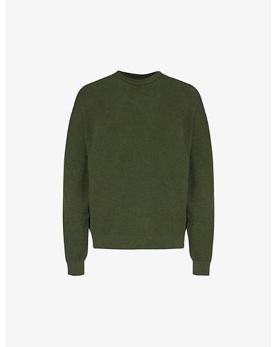 7 For All Mankind Crewneck Brand-patch Regular-fit Knitted Jumper - Green