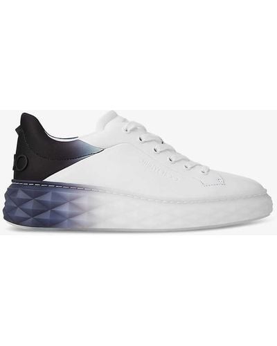 Jimmy Choo Diamond Maxi Logo-embossed Leather And Woven Low-top Trainers - White