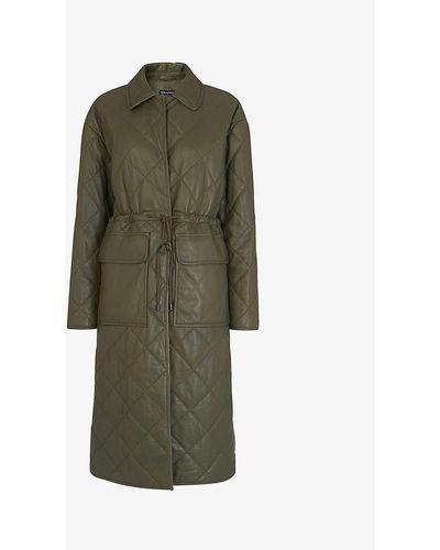 Whistles Millie Quilted Leather Coat - Green