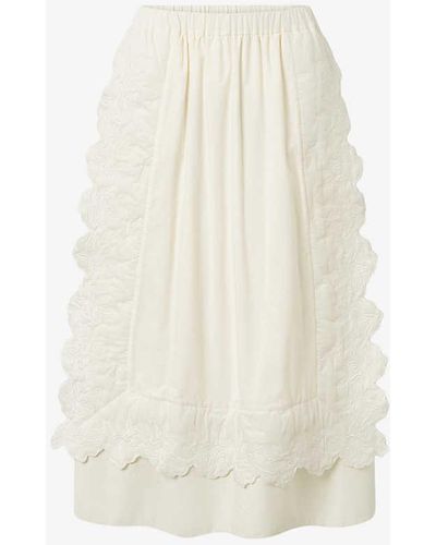 Nué Notes Andrew Floral-embroidered Quilted Cotton Midi Skirt - White