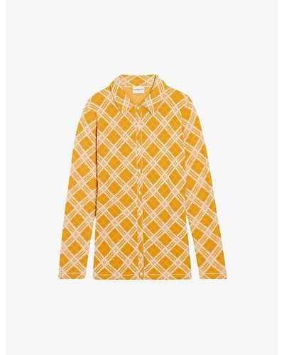 Claudie Pierlot Check-print Long-sleeve Cotton-blend Shirt - Yellow