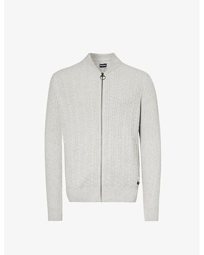 Barbour Cable-knit Stand-collar Wool And Cotton-blend Jumper - Grey