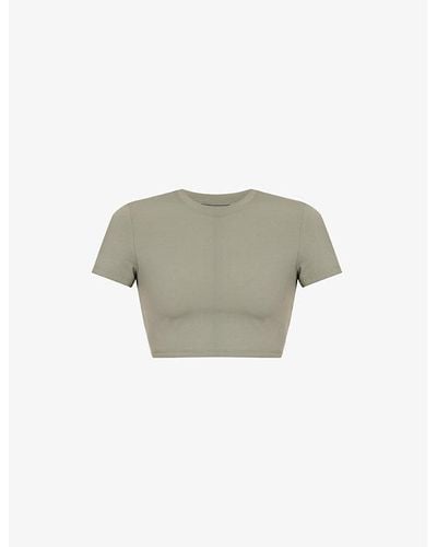 ADANOLA Fitted Cropped Stretch-woven T-shirt - Gray