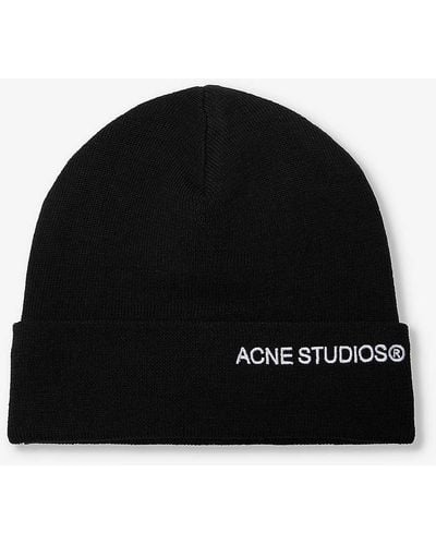 Acne Studios Brand-embroidered Folded-brim Wool-blend Beanie - Black